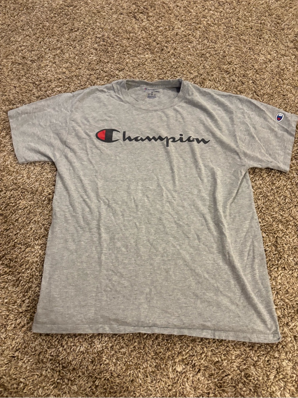 Champion Heather Gray Logo Short-Sleeve Tee with Red Accent